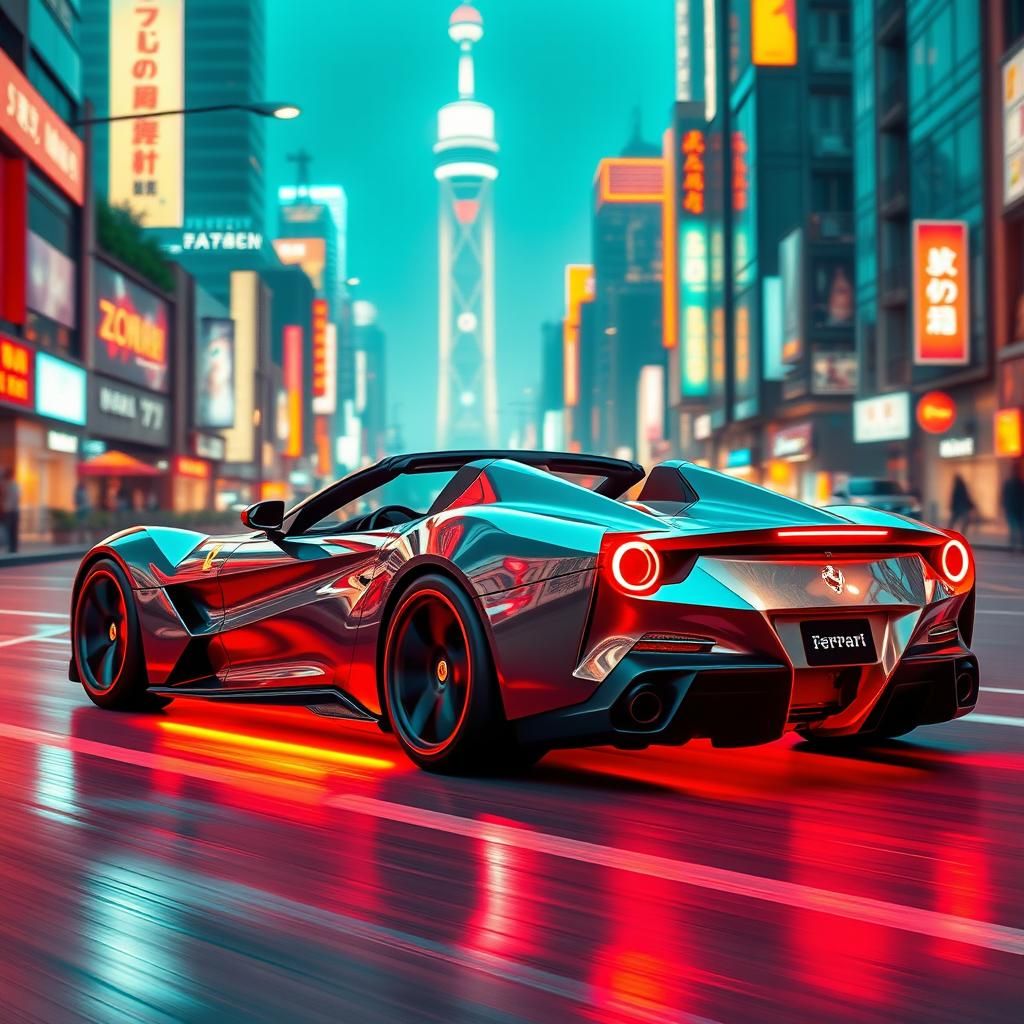 Futuristic Ferrari in Seoul, Neon-Lit Concept Art