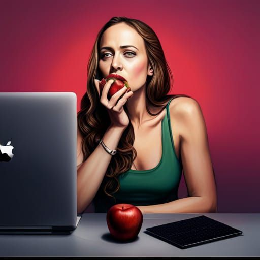 Hyperrealistic Fiona Apple Eating Apple by Macbook