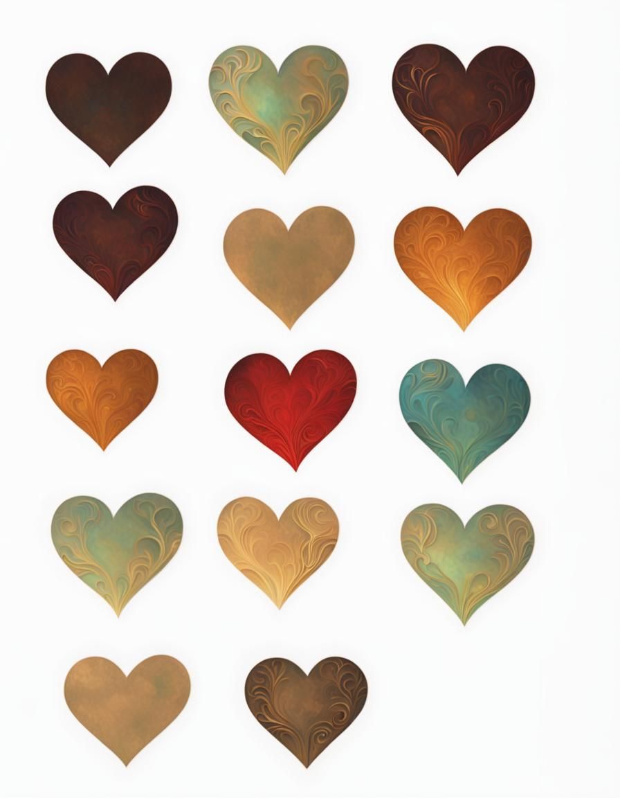 Art Nouveau 3D Hearts with Intricate Details