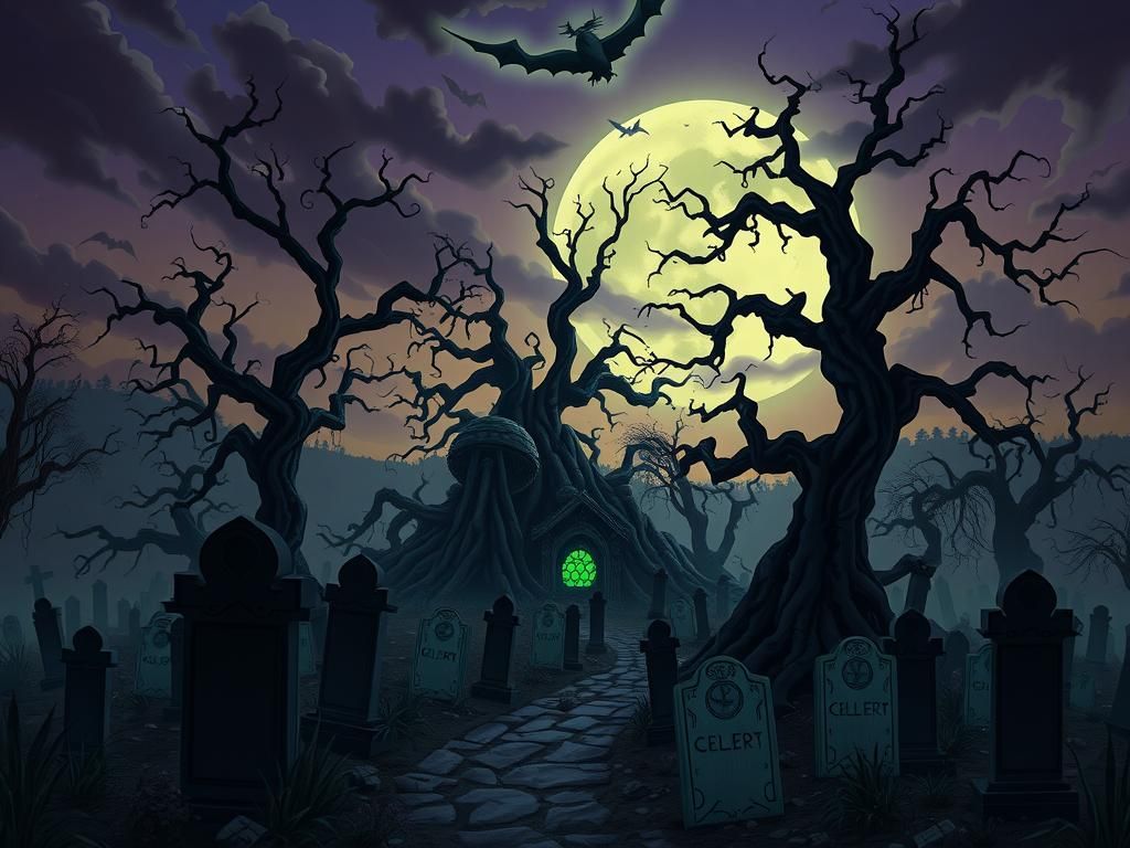 Spooky Graveyard with Ghosts in Dark Fantasy Style
