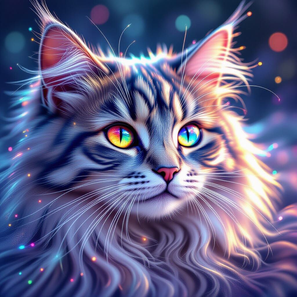 Iridescent Fractal Patterns on Cat Fur in Macro View