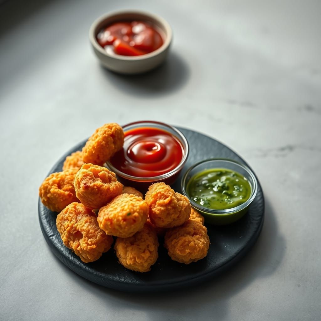 Modern Food Photography of Crispy Potato Nuggets with Dippin...