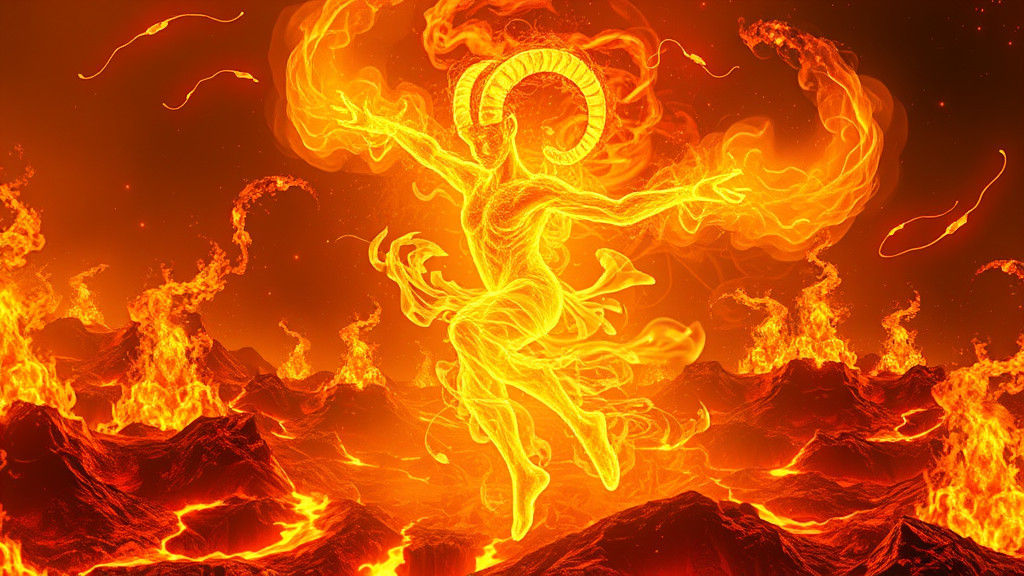 Aries Fire Elemental in Molten Lava Landscape