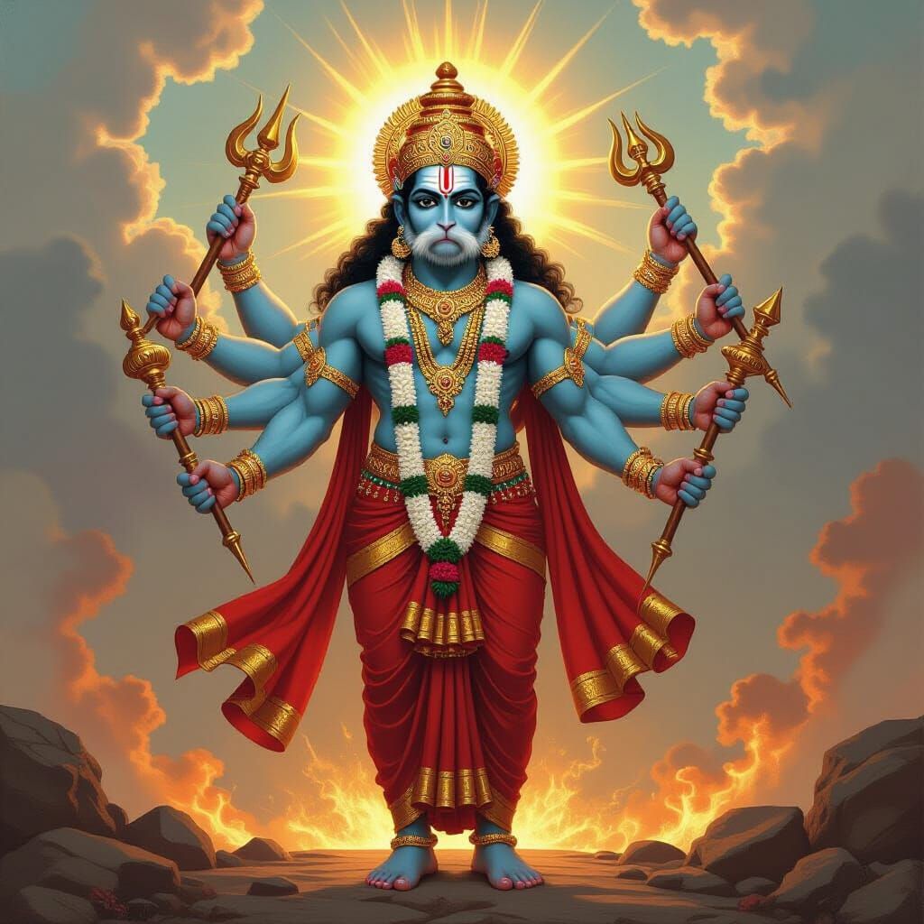 Dasabhuja Hanuman with Ten Arms, Divine Artwork