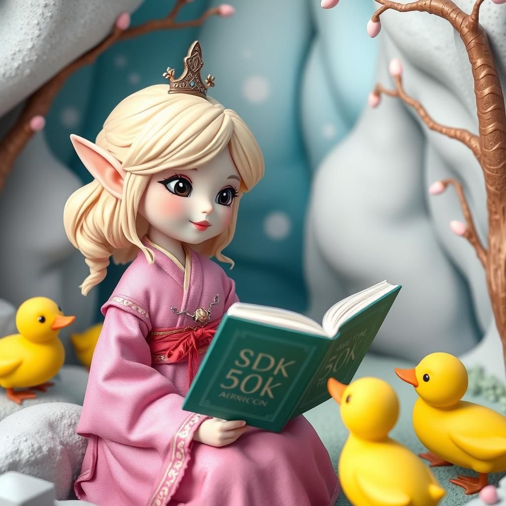 Elf Princess Reads to Ducks in Sponge World