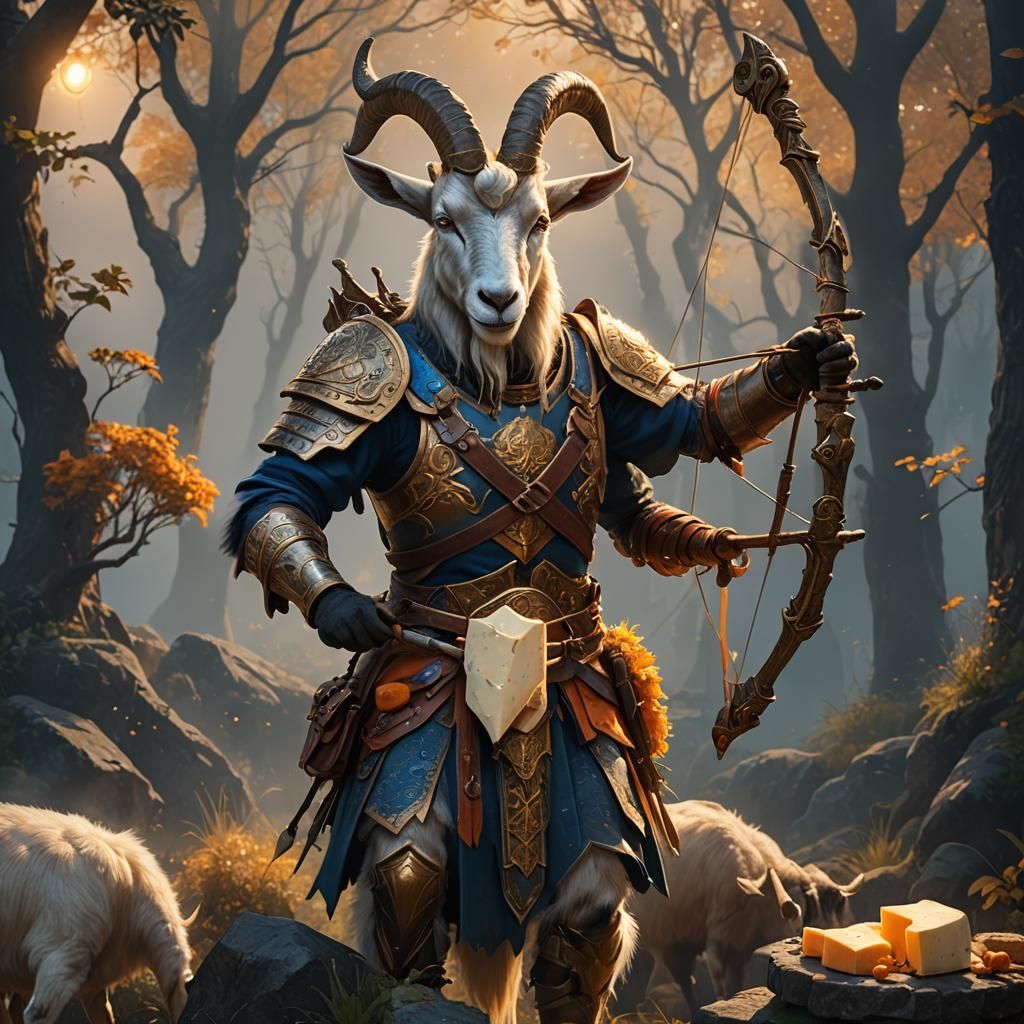 Fantasy Goat Archer with Cheese Wheel