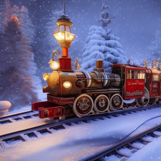 Steampunk Train in Icy Christmas Village