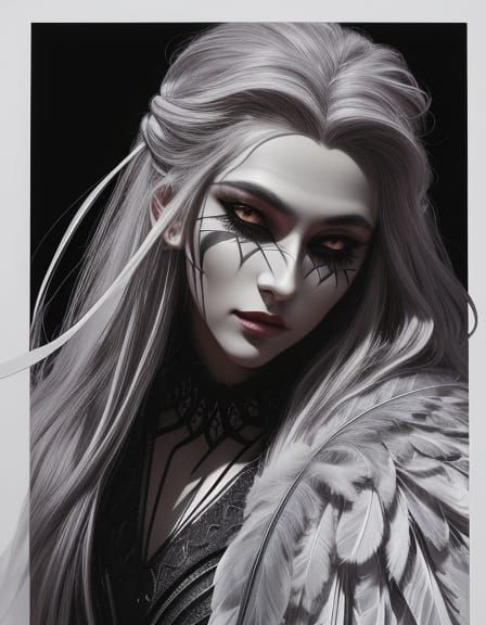 Abstract Feathered Design with Neon Lighting Effects