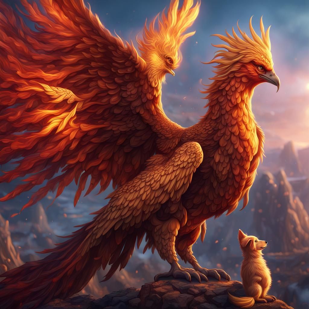 Phoenix and Puppy: Detailed Fantasy Concept Art