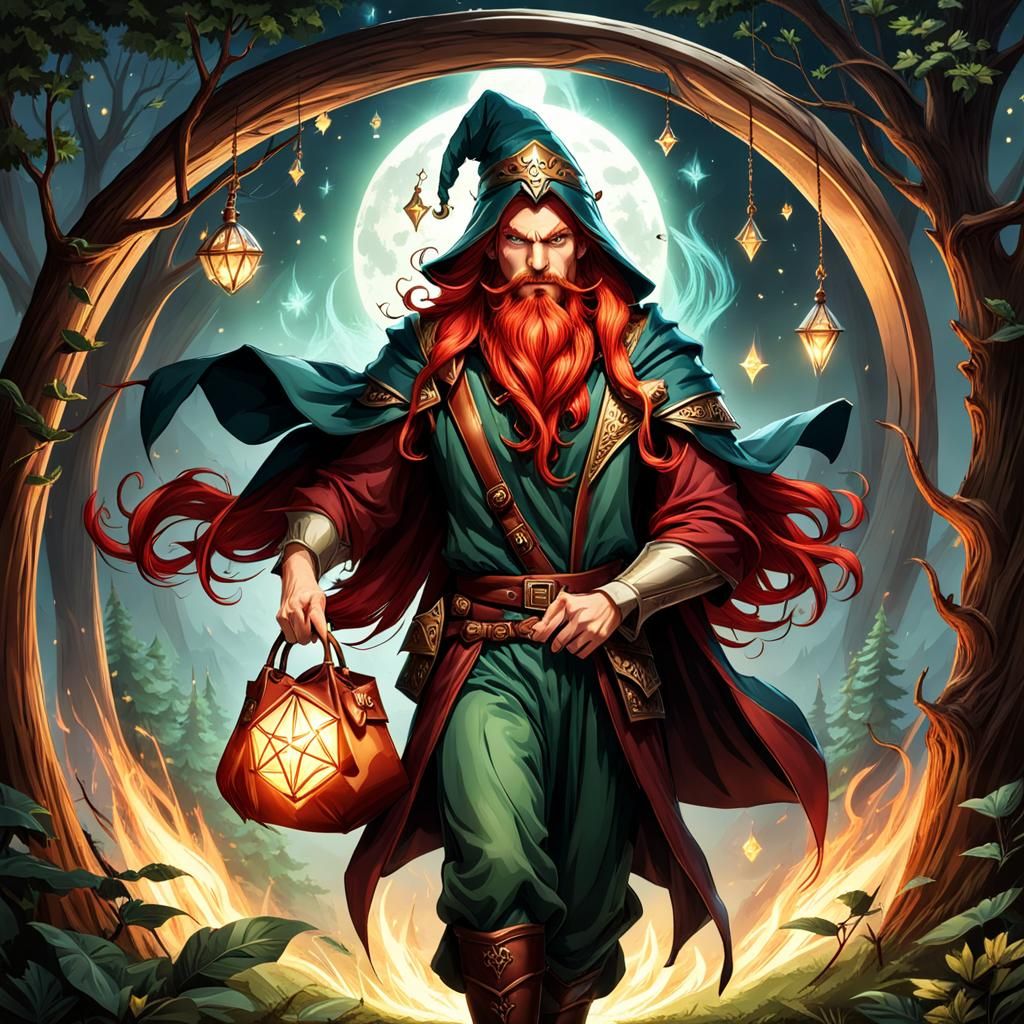 Red-Haired Elf Wizard Casting a Spell