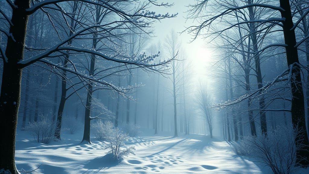 Moonlit Winter Wonderland in Snowy Forest