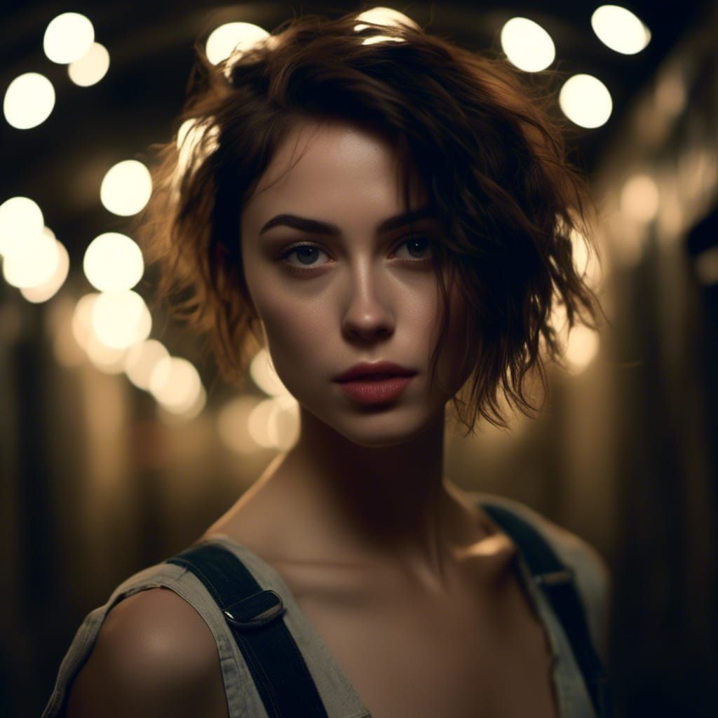 Dramatic Portrait of Woman in Dark Tunnel