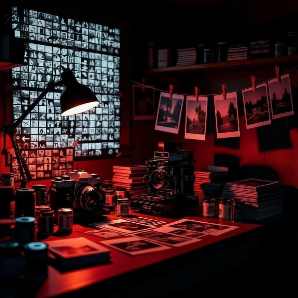 Photographer's Darkroom in Moody Red Light