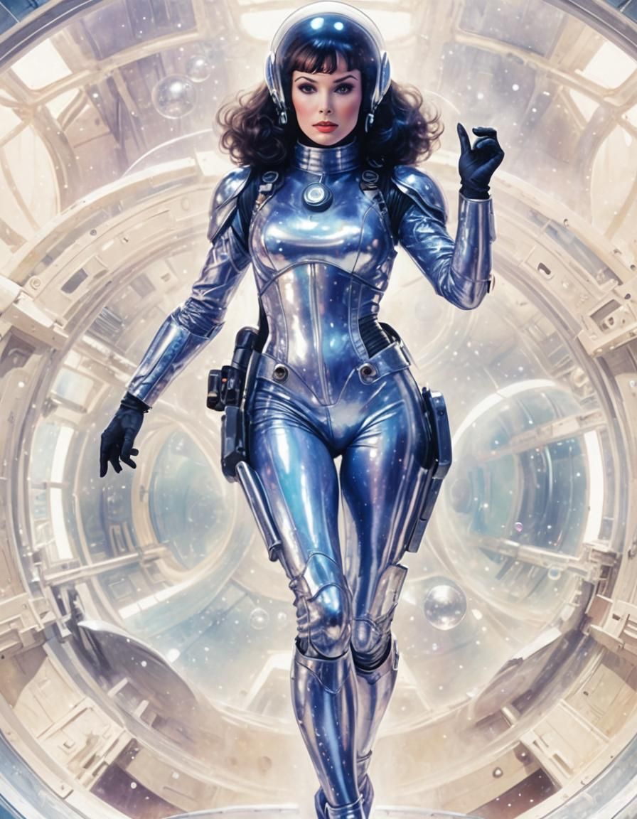Retro Sci-Fi Woman in Space Suit, Digital Art