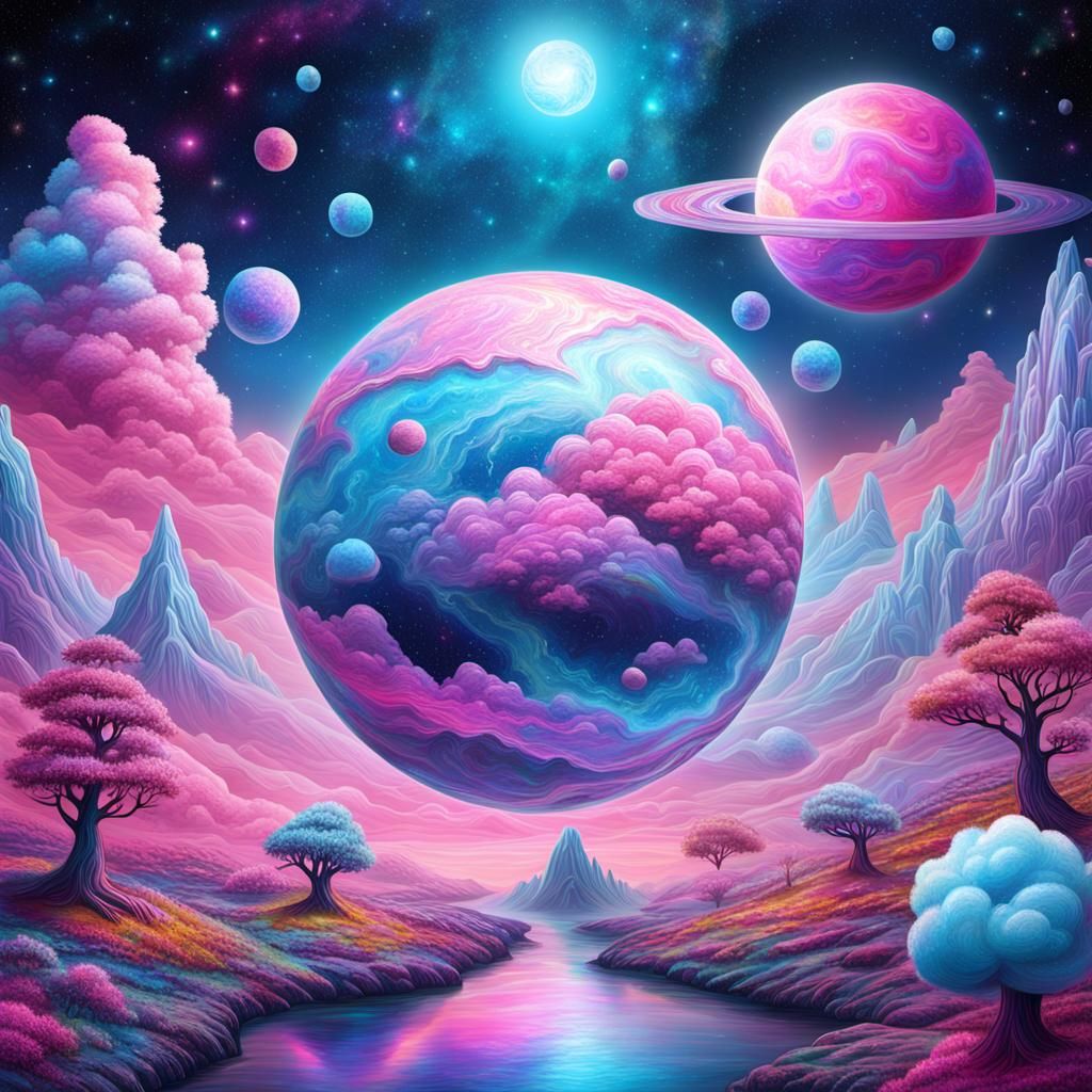 Cotton Candy Planet in Cosmic Illustration