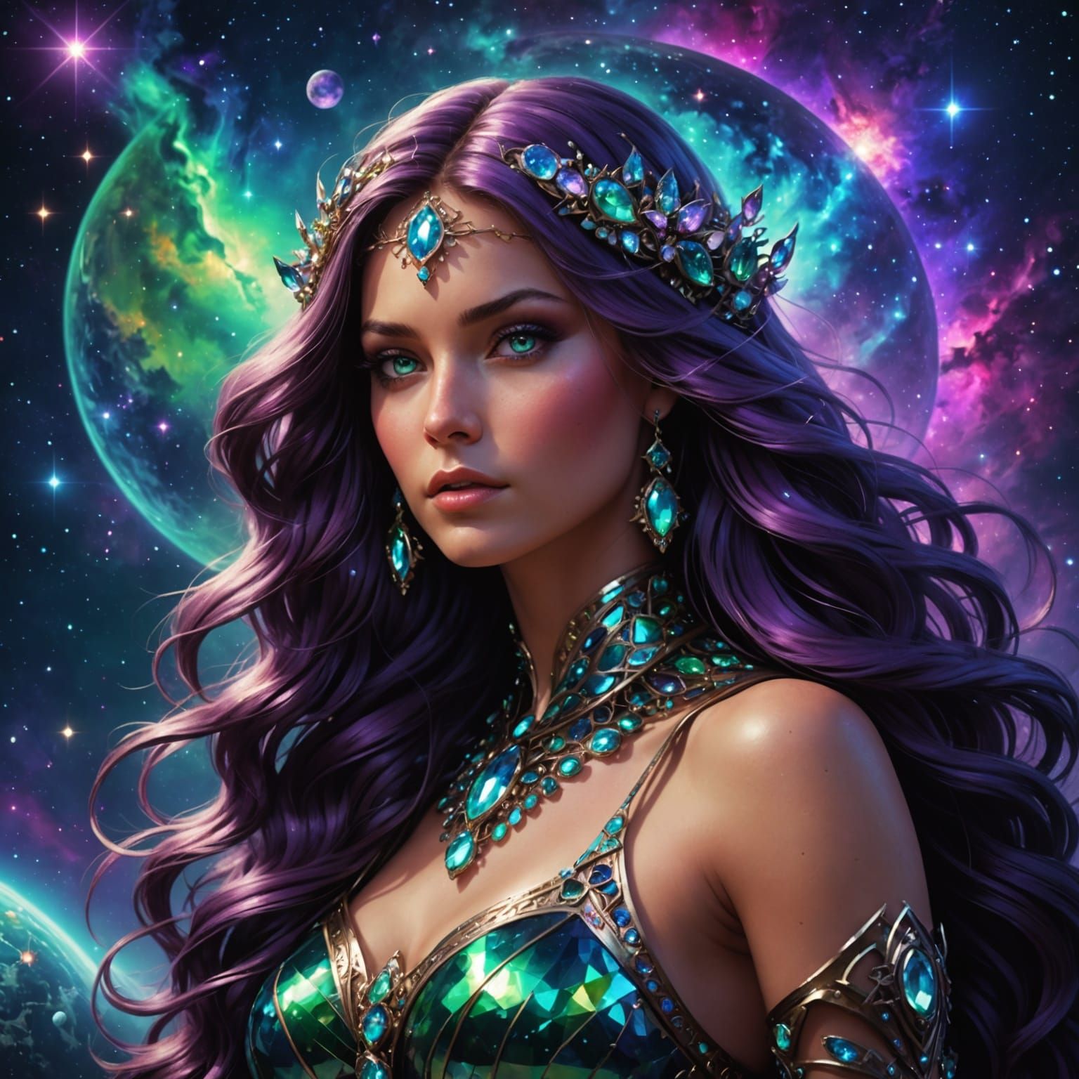 Goddess of the Aurora Galaxy in Gemstone Splendor