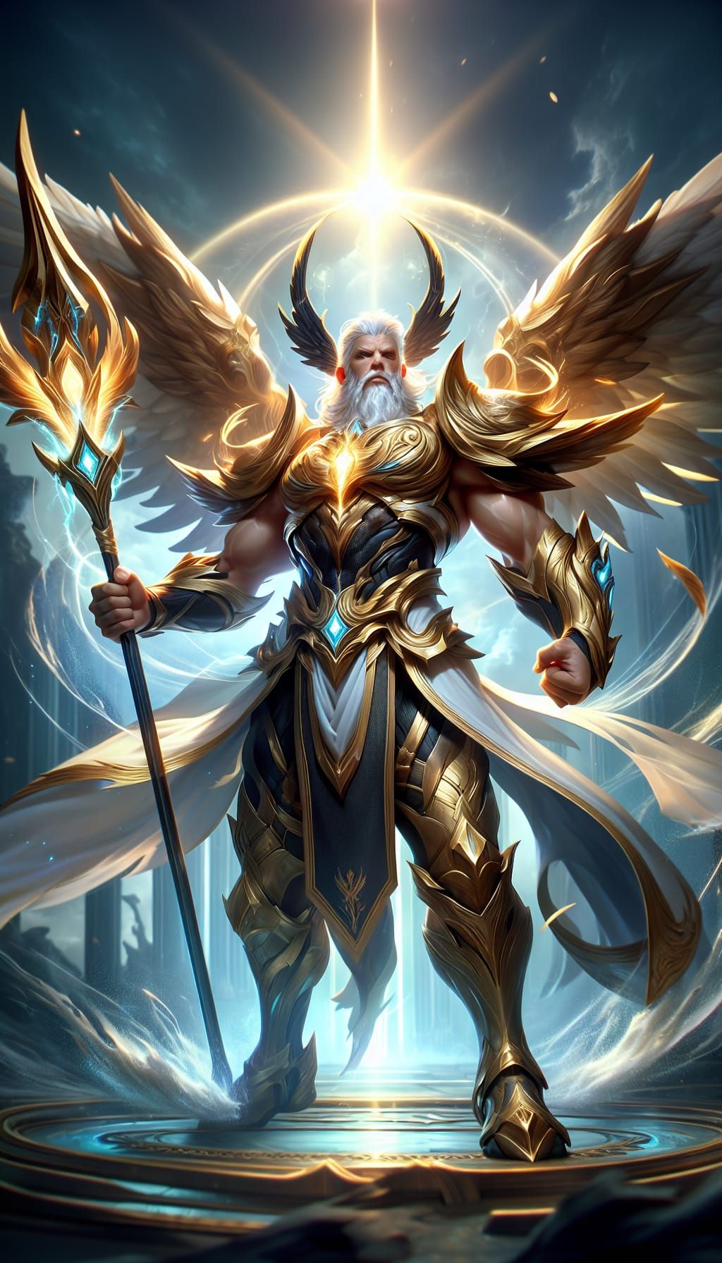 Winged God-like Warrior with Energy Spear