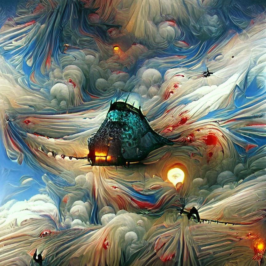 Surreal Poppy Field with Cyberpunk Windmill