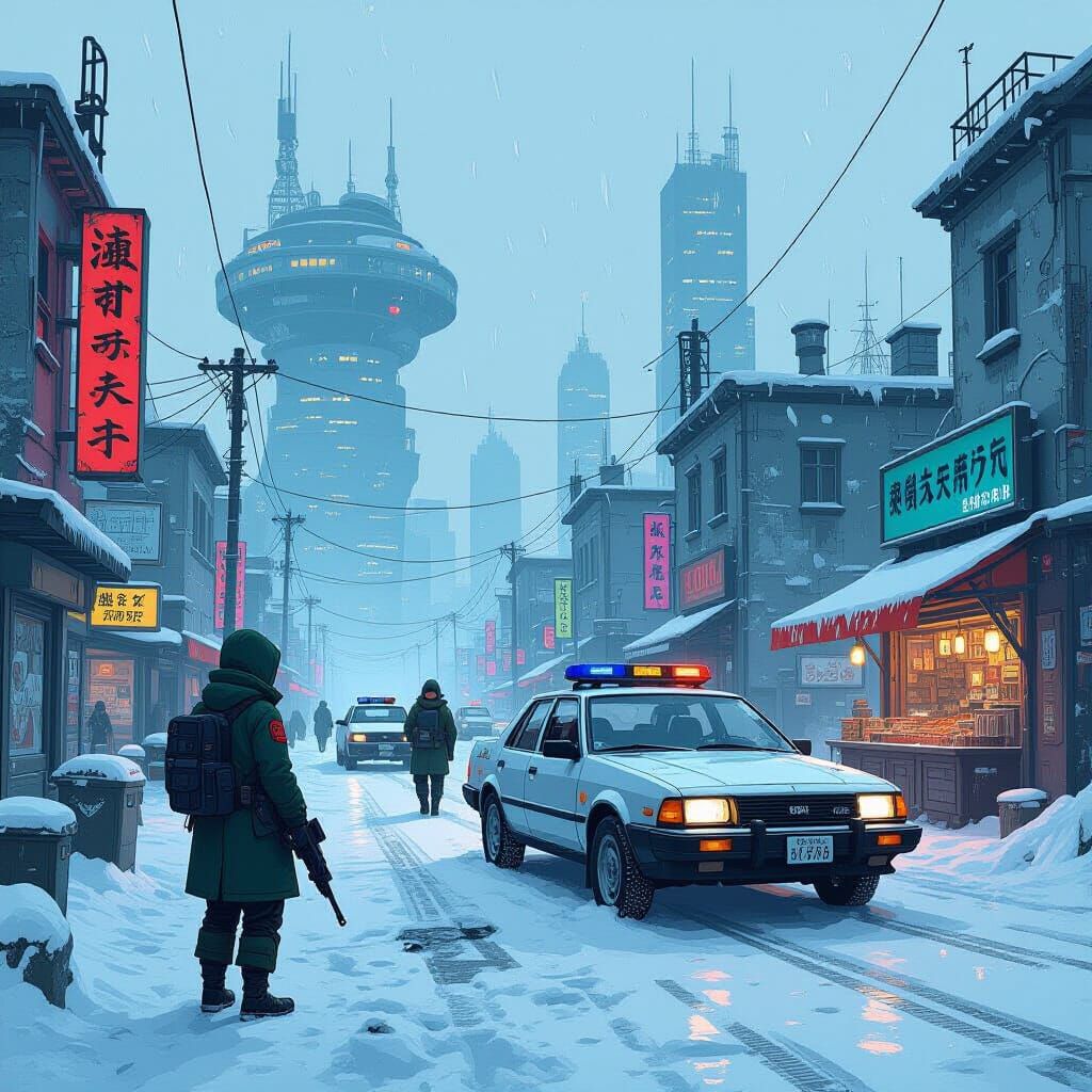Post-Apocalyptic Nordic City Patrol in Retro Anime Style