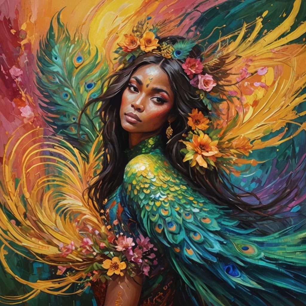 Dragon Peacock Woman in Abstract Expressionism