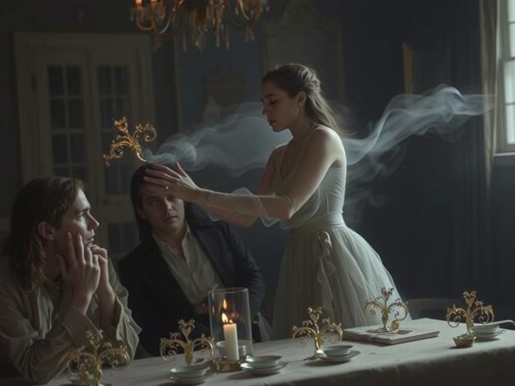 Distraught Man Reaches for Ethereal Woman