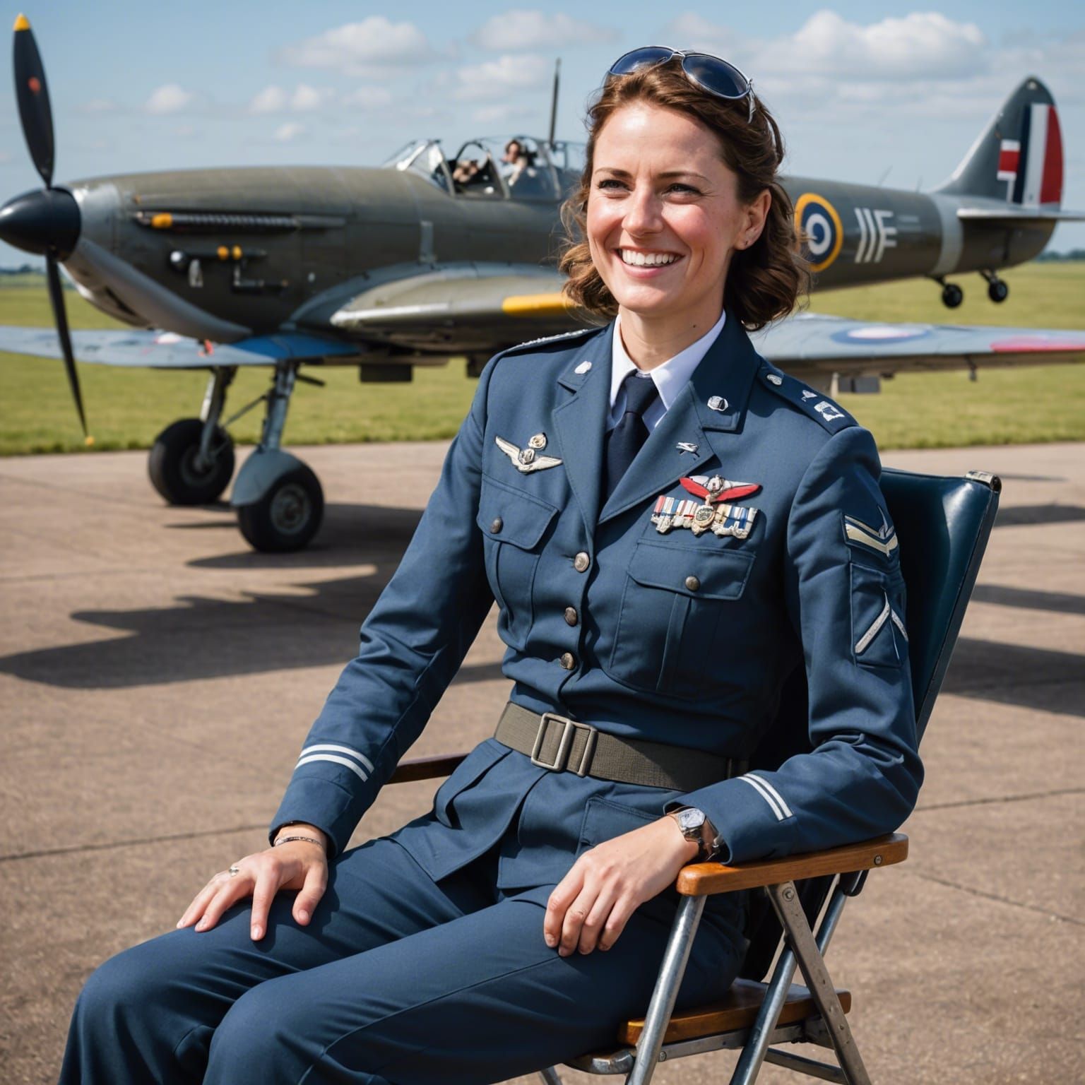 RAF Pilot Laughing in Front of Spitfire