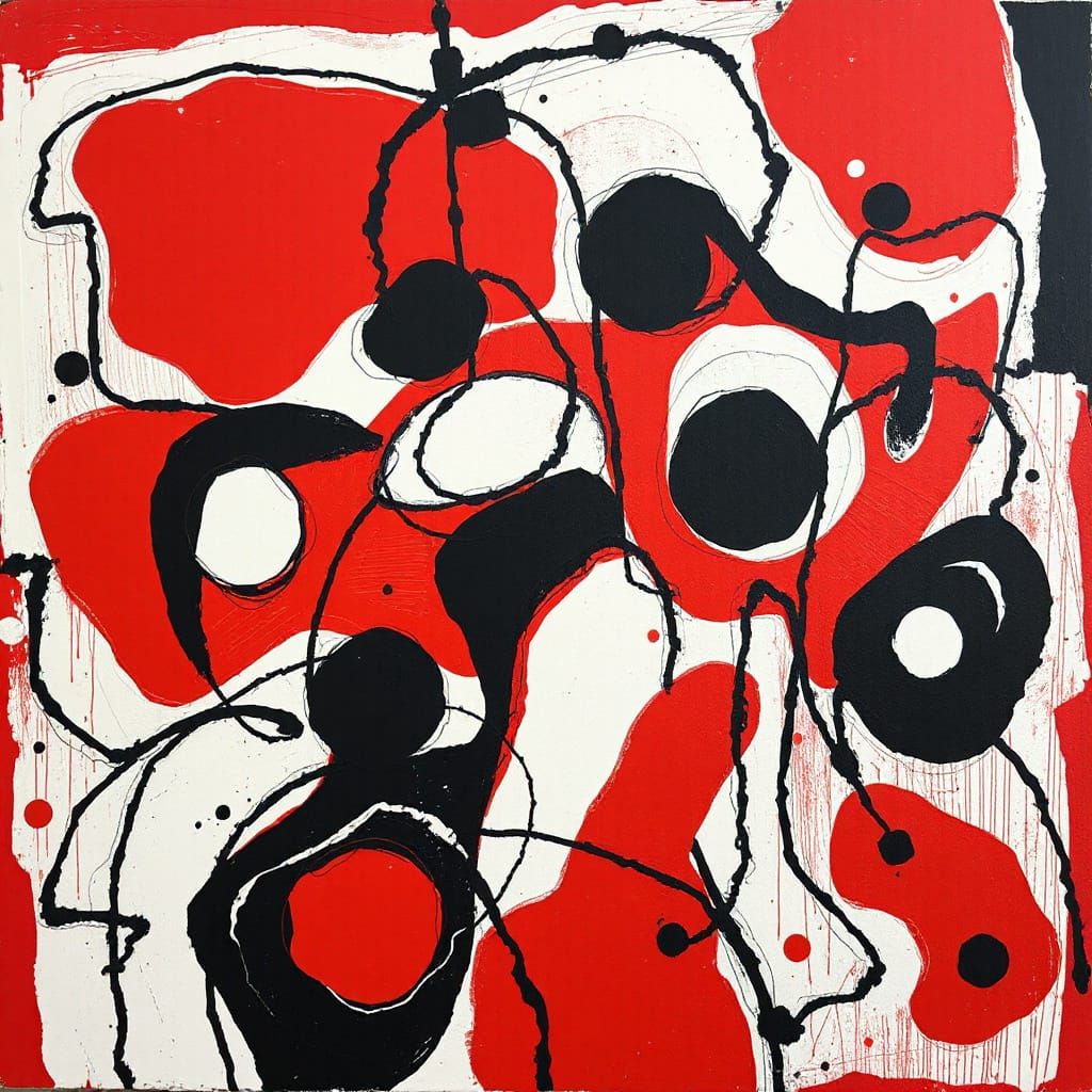 Abstract Hourloupe Composition in Red, Black and White