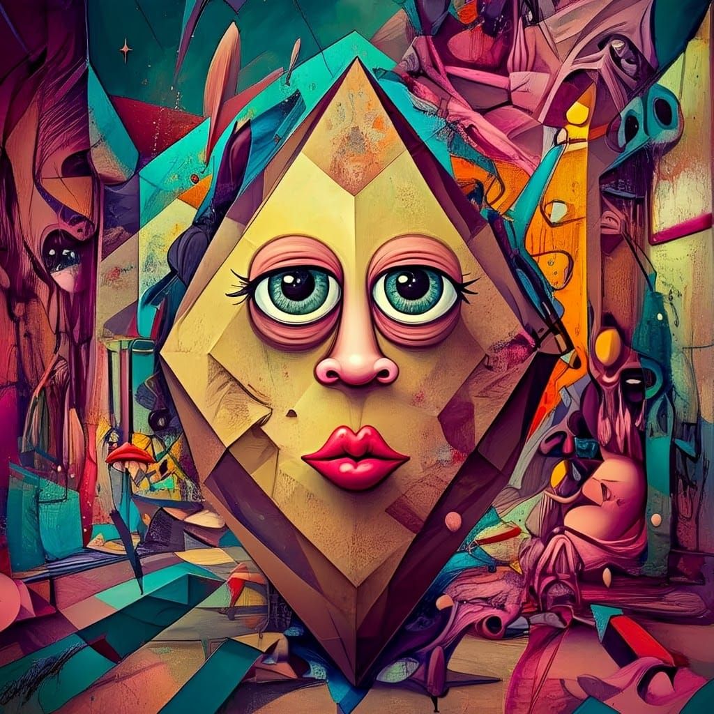 Vibrant Cubist Dreamscapes with Distorted Perspectives