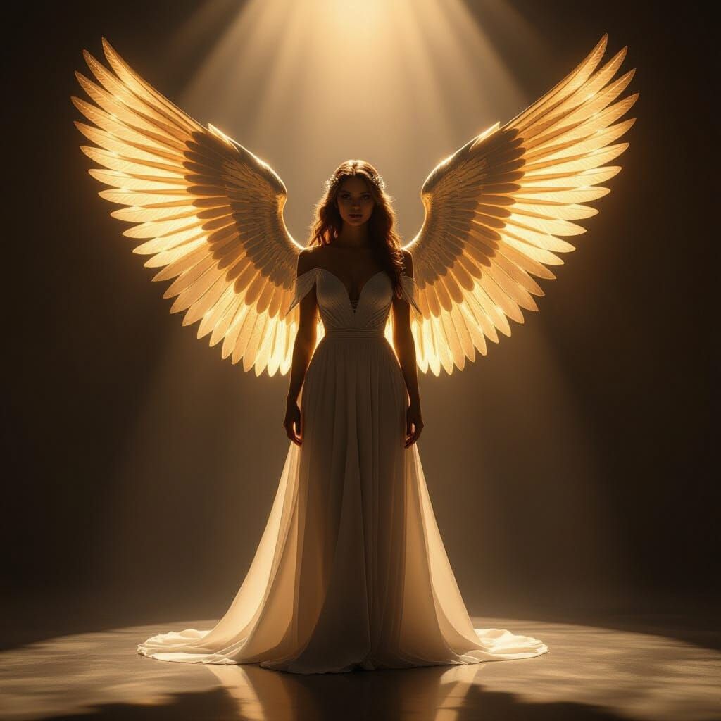 Angel of Gold and Bronze in Dramatic Light