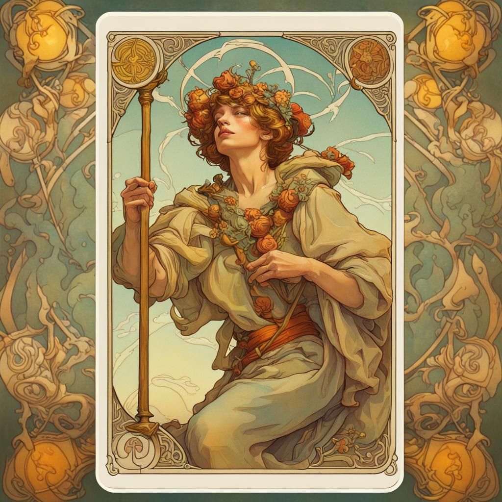 The Fool Tarot Card in Art Nouveau Style