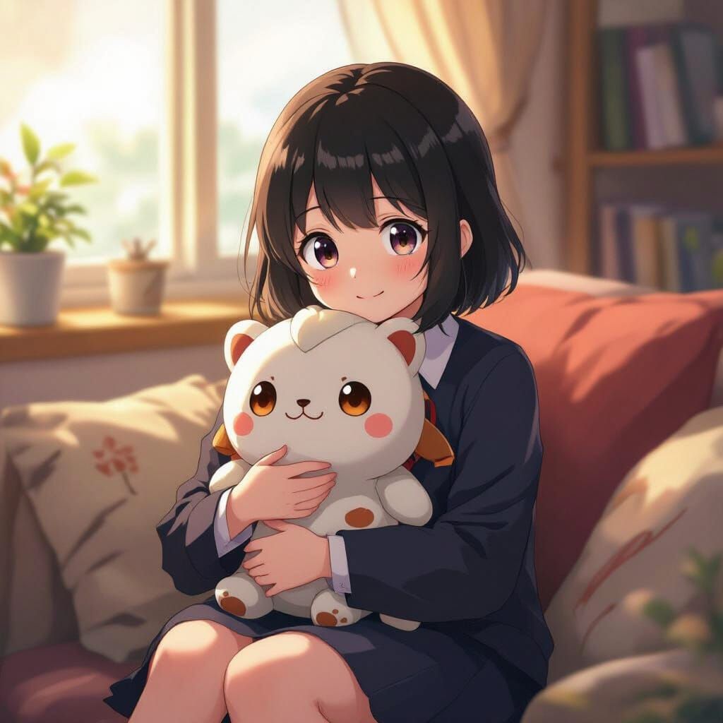 Anya Forger with Chimera Plushie in Anime Style