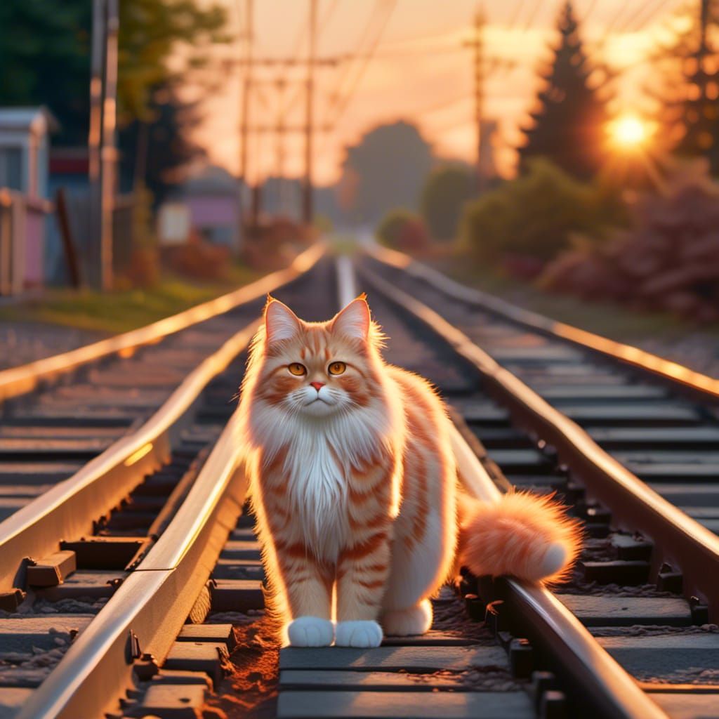 Orange Tabby Cat Walking on Railroad Tracks