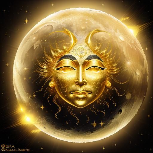 Dreamlike Golden City Merged with Moon Face