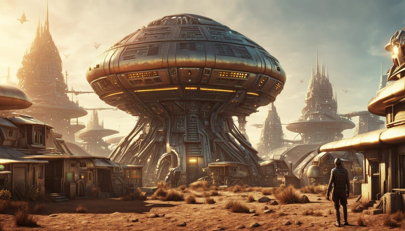 Science Fiction Colony Settlement: Hyperrealistic Digital Ar...