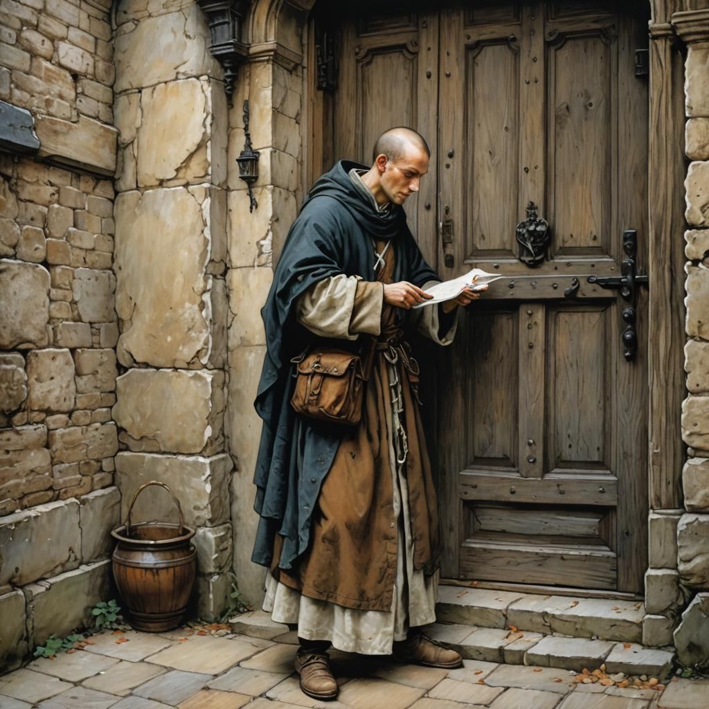 Medieval Monk's Bold Act: Detailed Illustration