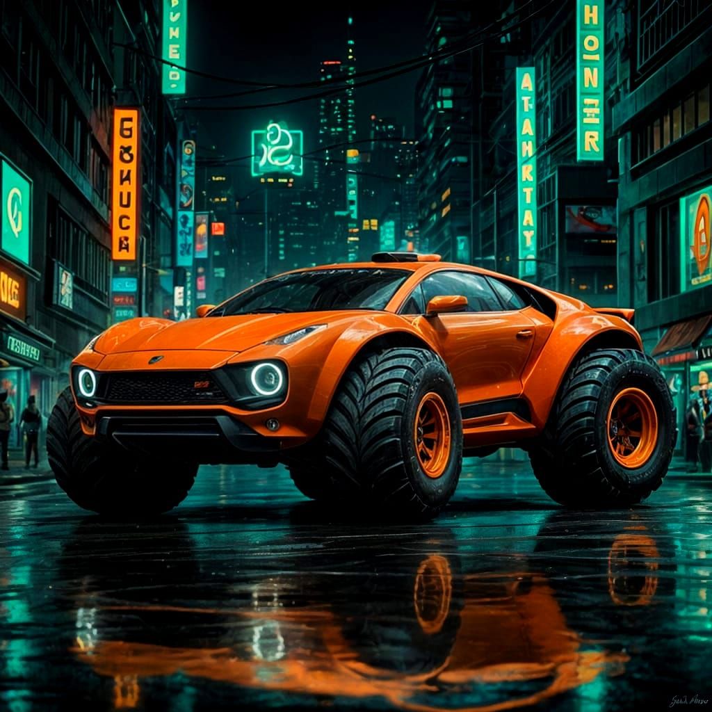 Futuristic Sports Truck Blends Retrofuturism and Neon Noir