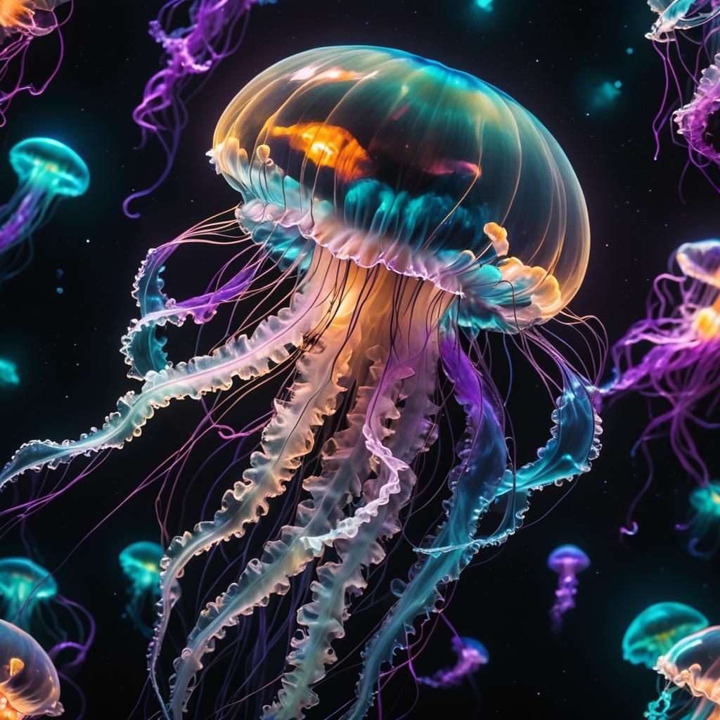 Bioluminescent Jellyfish in Deep-Sea Photography