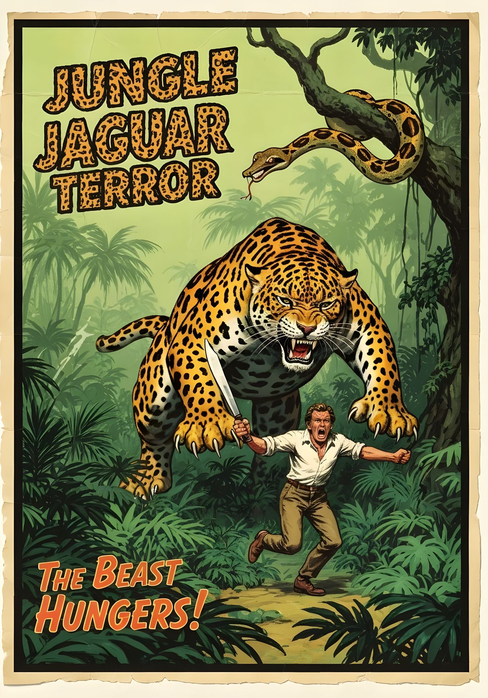 Vintage Jungle Jaguar Terror Movie Poster