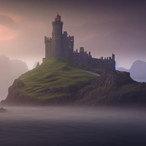 Foggy Slains Castle: Detailed Matte Painting