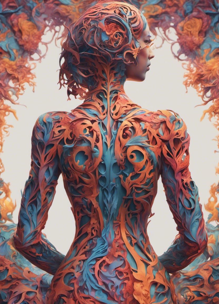 Hyperdetailed Papercut of a Female Body in Triadic Colors