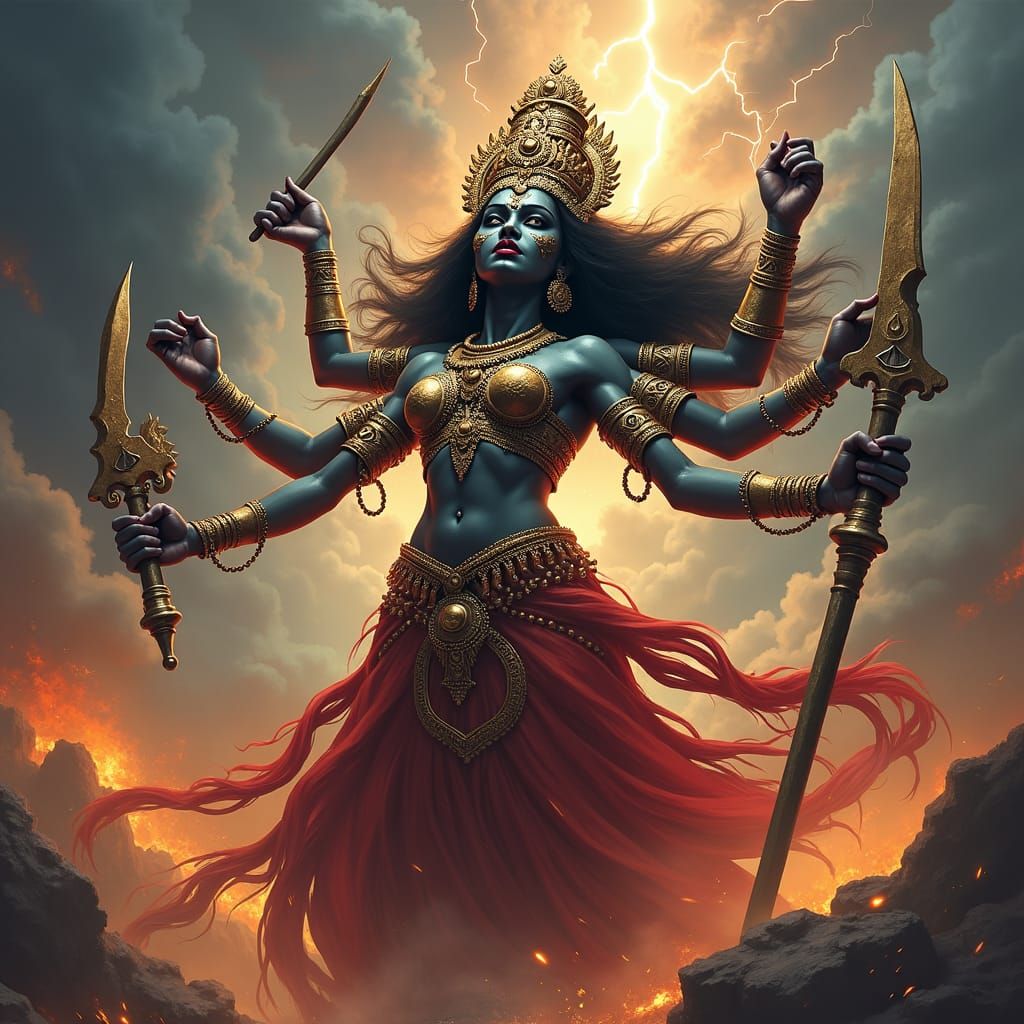 Kali Goddess in Fierce Battle, Fantasy Art