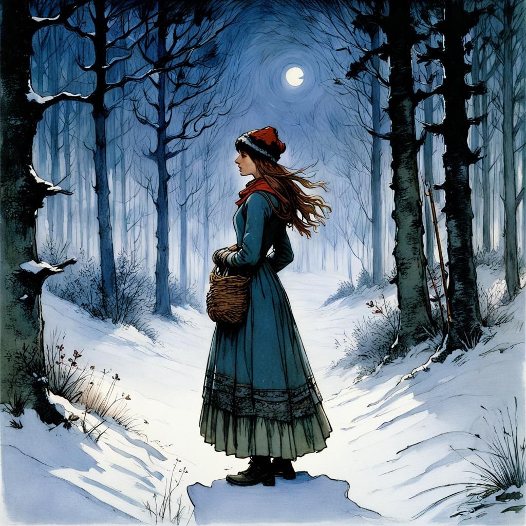 Winter Goddess in Moonlit Forest