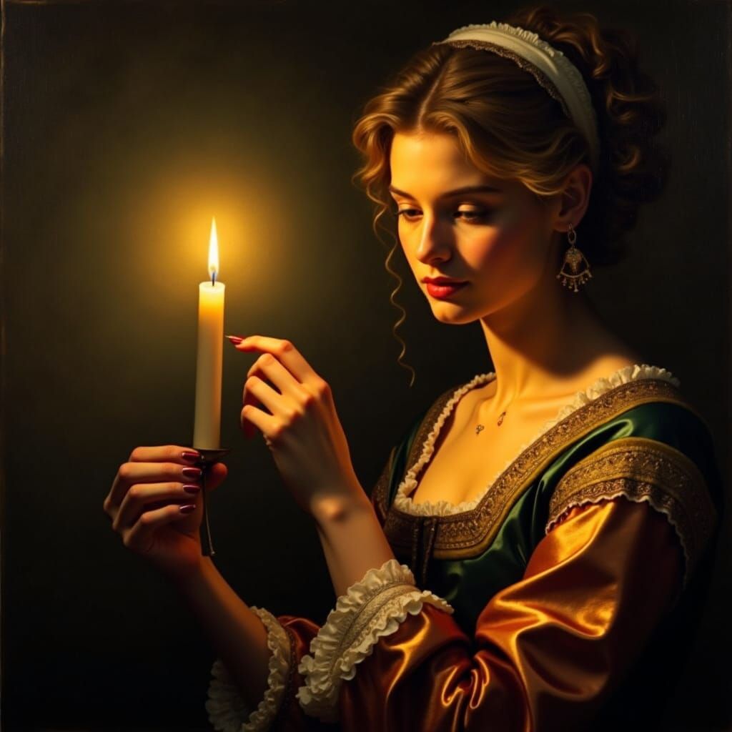 Renaissance Woman Lost in Thought by Candlelight