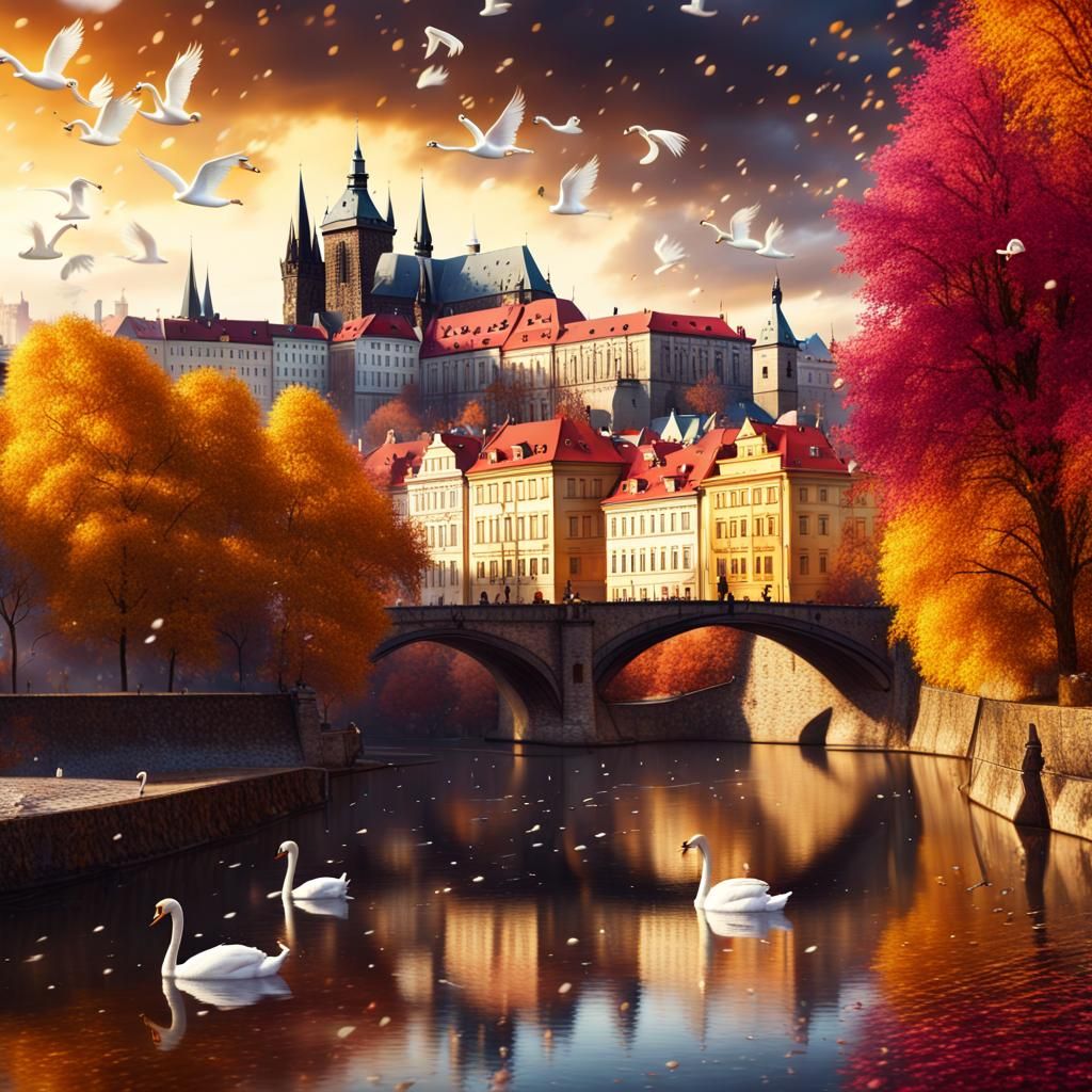 Autumn in Prague: Hyperrealistic 8K Fantasy Scene