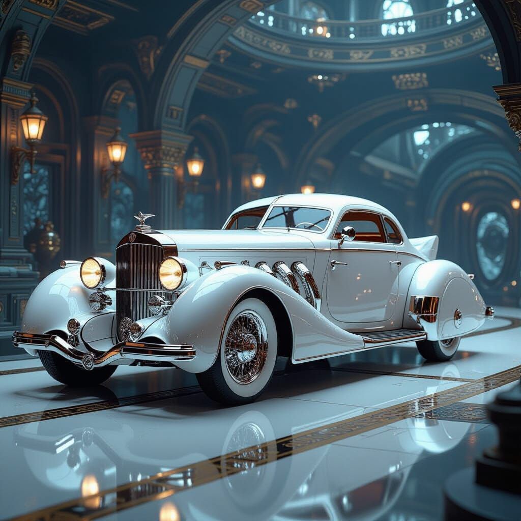 Intricate Victorian Fantasy Car in Steampunk Style