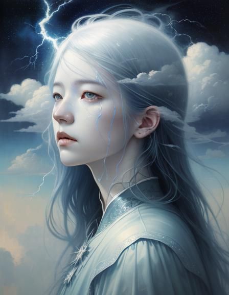 Air Witch Portrait with Clouds and Lightning