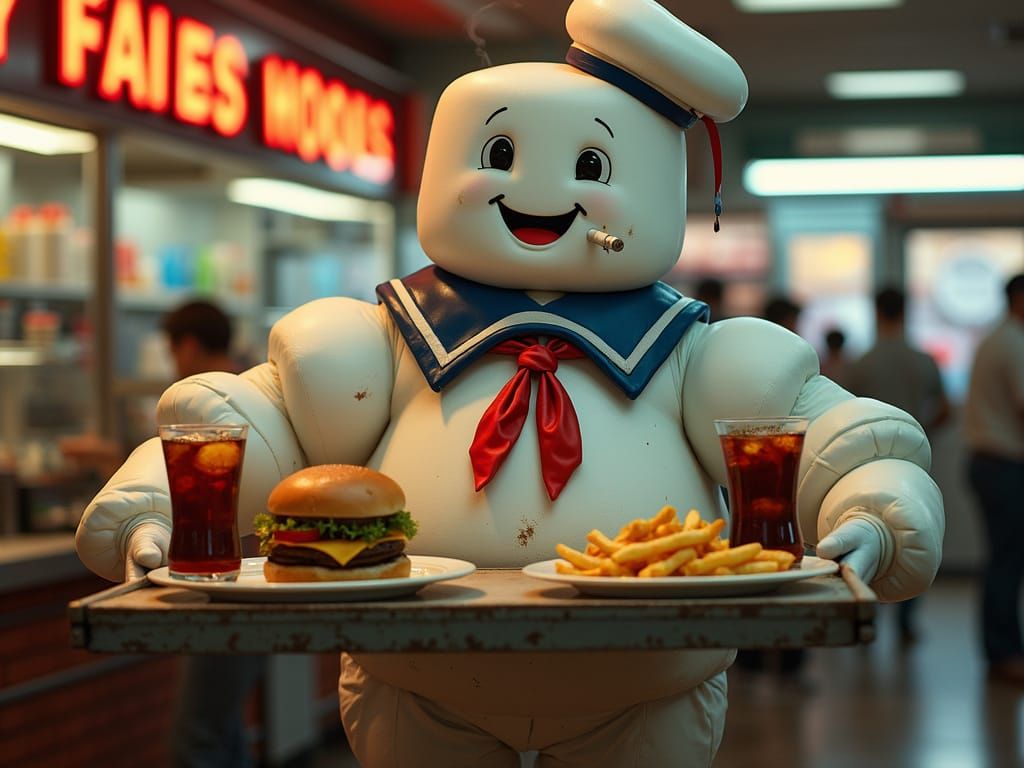 Stay Puft Marshmallow Man as Diner Employee