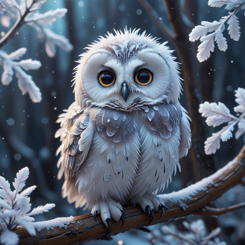 Kawaii Baby Owl in Winter Wonderland