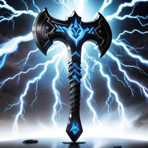 Glowing Runes Axe with Lightning in Fantasy Style