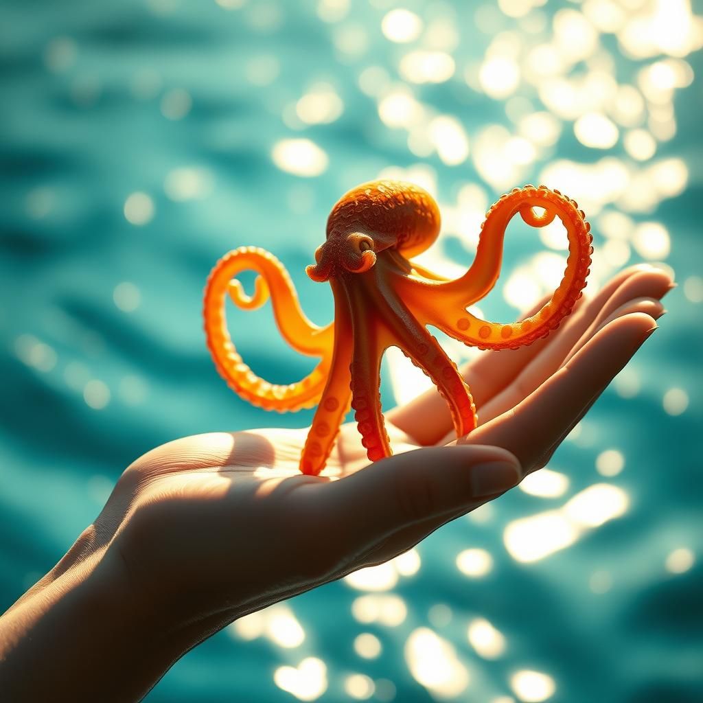 Octopus on Hand in Hyper-Realistic Lighting